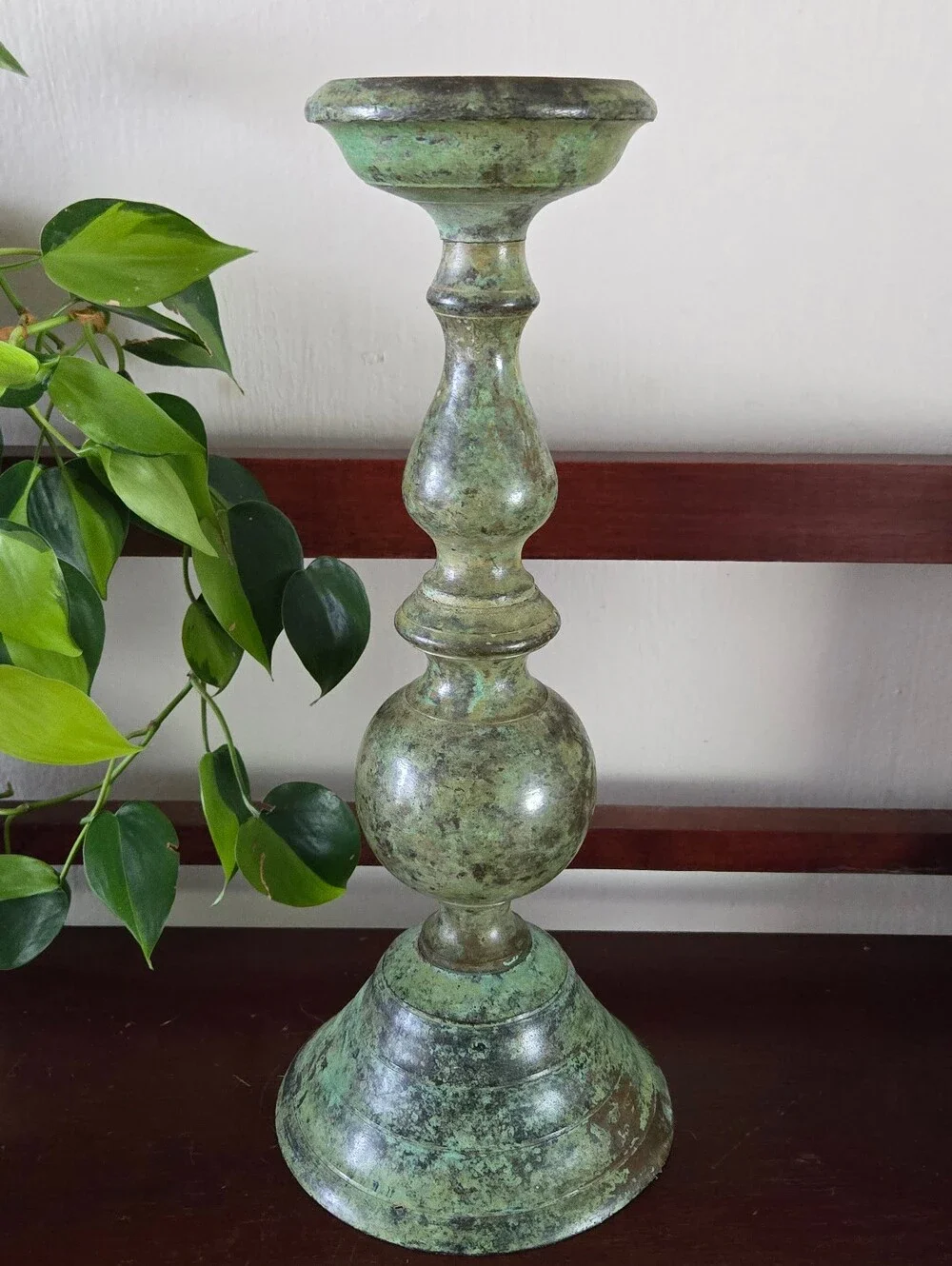 Vintage Tall Green Metal Pillar Candle Holder Candlestick India 13